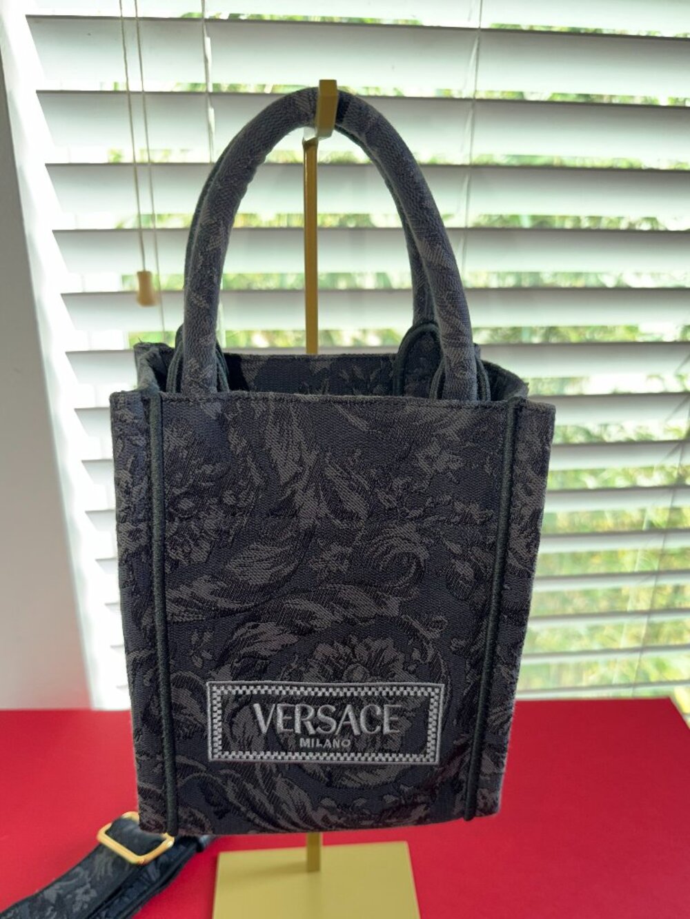 Versace Mini Barocco Athena Jacquard Tote Anthracite Grey, Gold Hw Dustbag & Tag